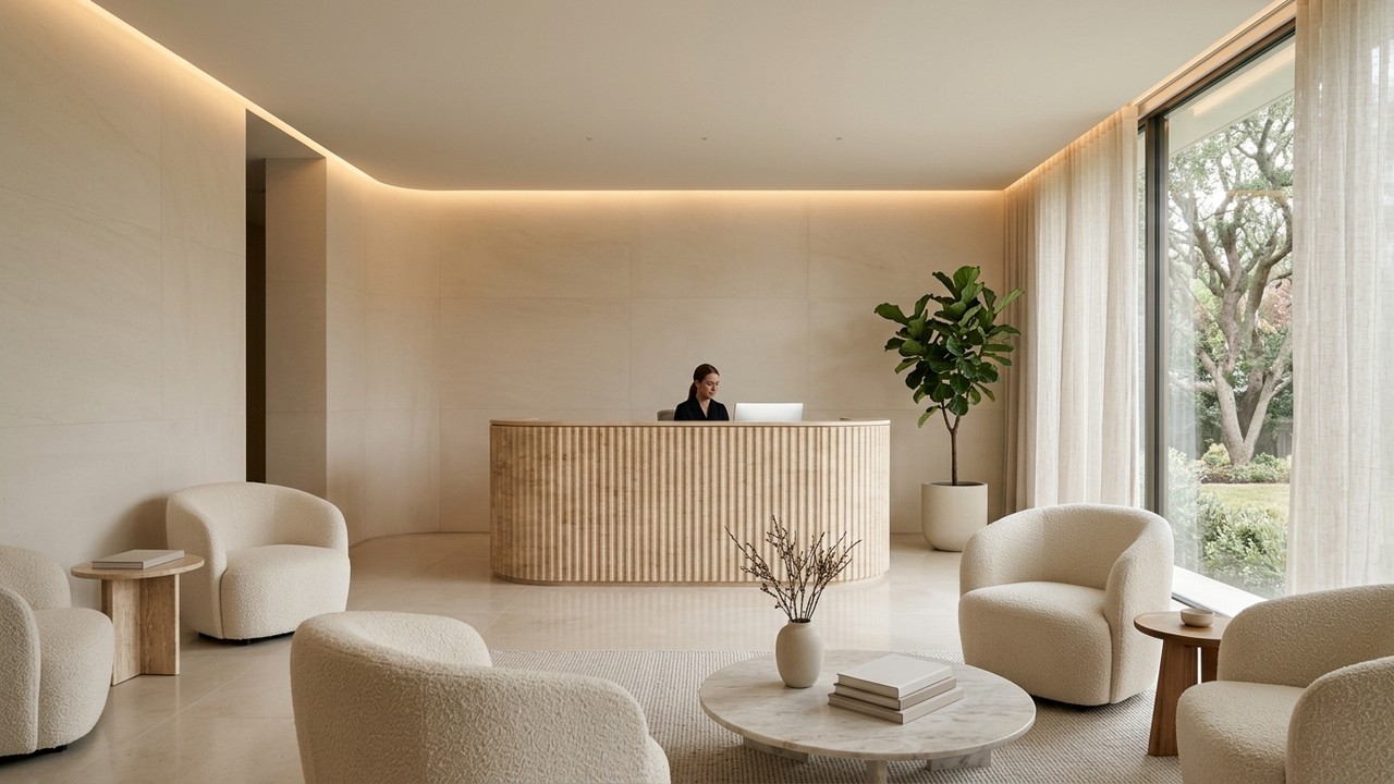 Serene boutique reception and intake lounge